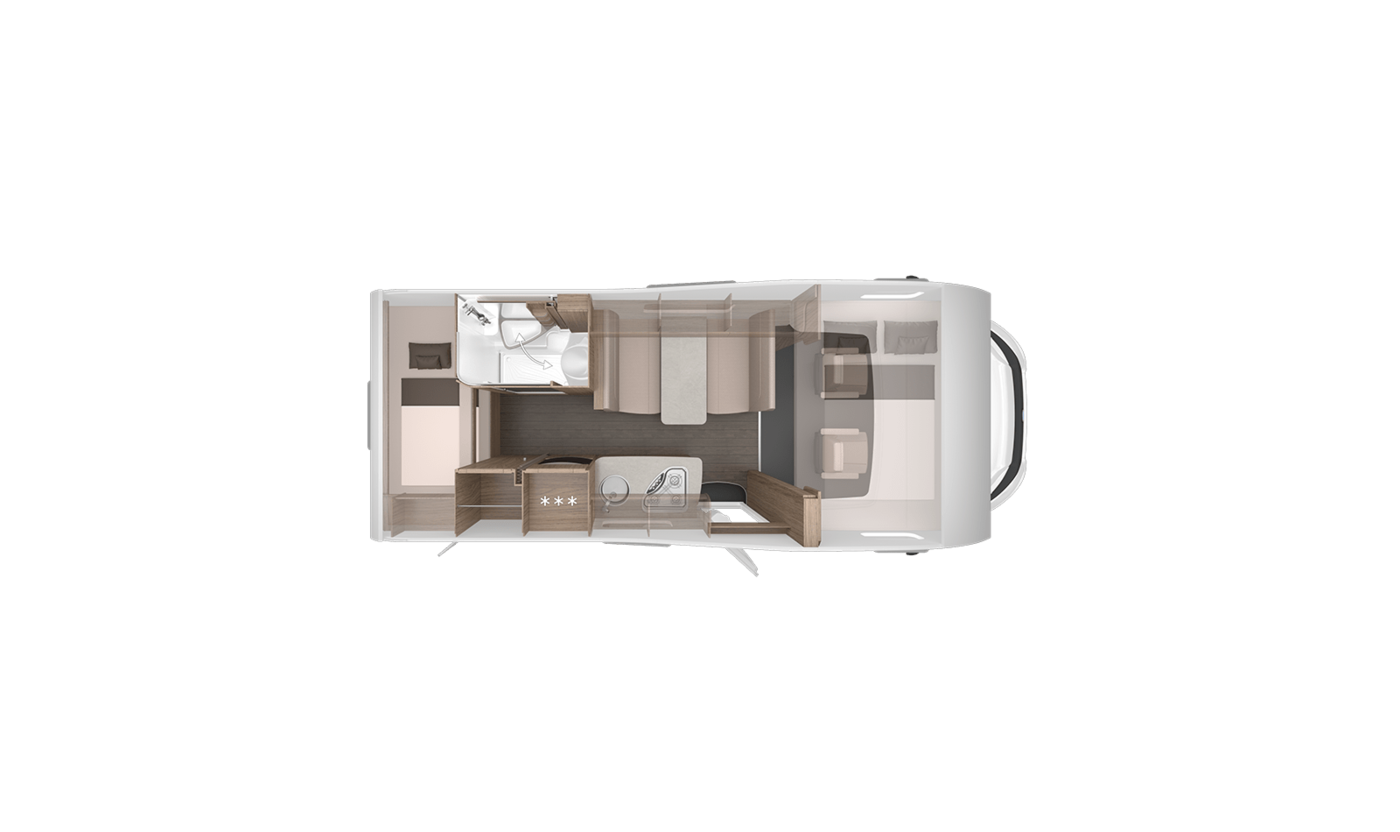 2018 Knaus Live Traveller 600 DKG Coachbuilt Motorhome Day Layout