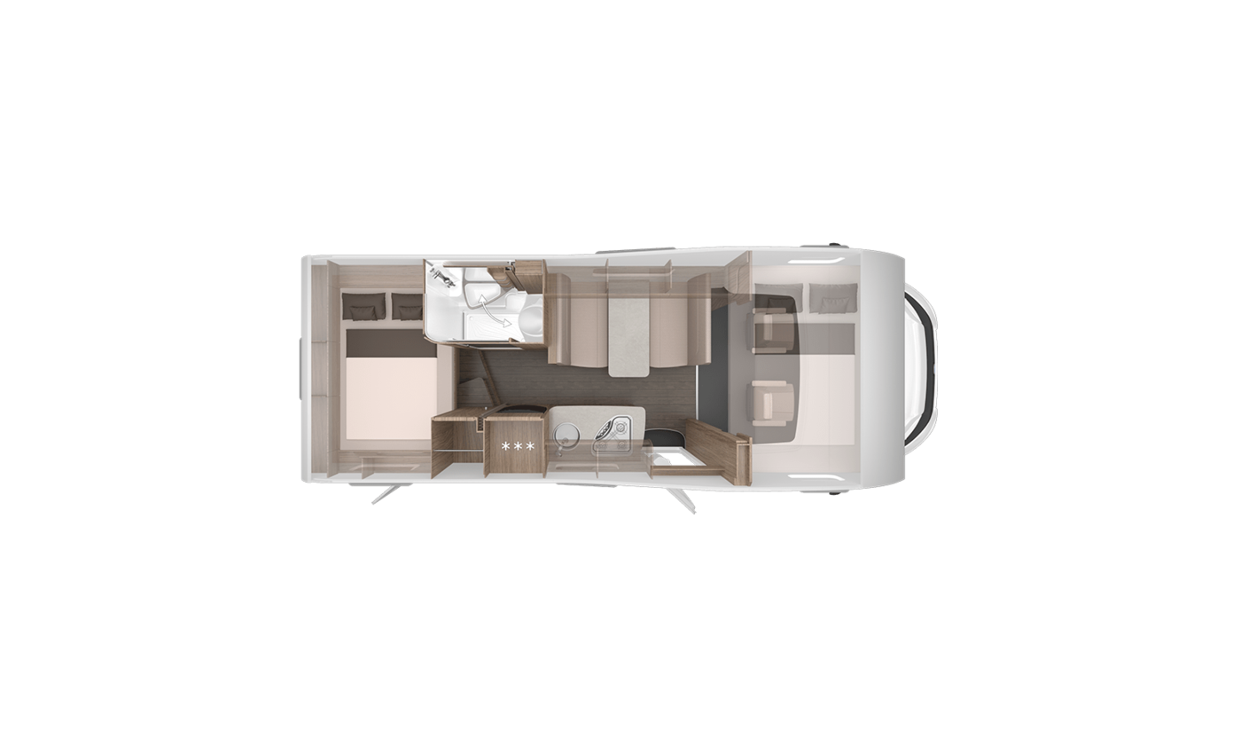 2018 Knaus Live Traveller 650 DG Coachbuilt Motorhome Day Layout