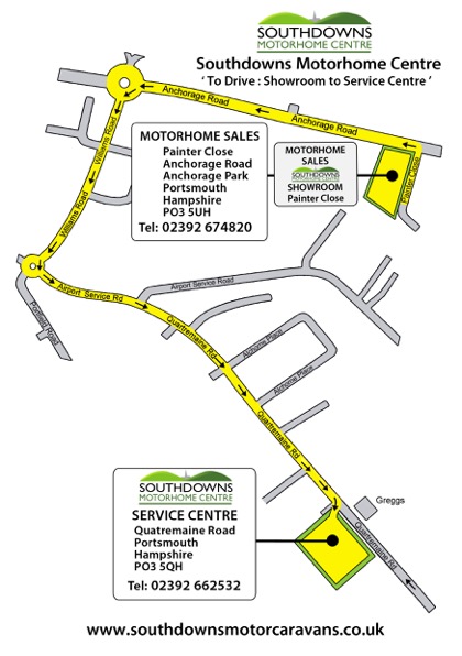 Southdowns Showroom to Southdowns Service Centre Map