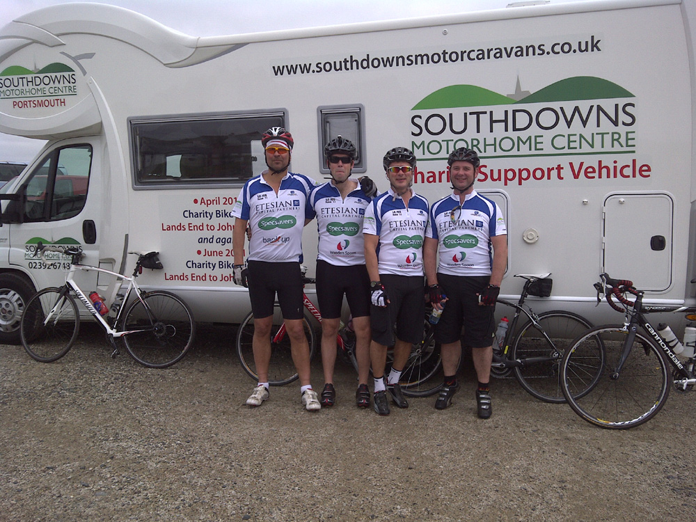 Charity Bike Riders Team Le Jog with the Southdowns Charity Support Vehicle